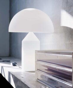 OLUCE ATOLLO Lampada da Tavolo in Vetro Bianco Opale h35